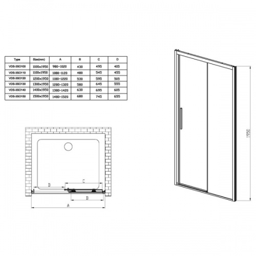 Vincea soft. VDS-3so150cl душевая дверь схема.